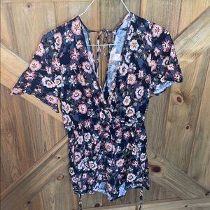 Band of Gypsies Blue Flutter Sleeve Wrap Blouse